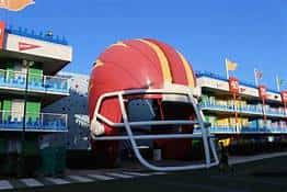 Colorful exterior of Disney's All-Star Sports Resort, welcoming DVC guests.