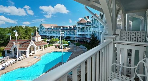 Elegant exterior of Disney's Beach Club Villas DVC resort showcasing coastal architecture.