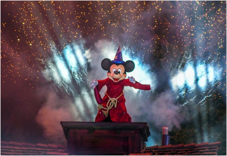 Spectacular Fantasmic show with fireworks at a Disney resort, showcasing DVC magic.